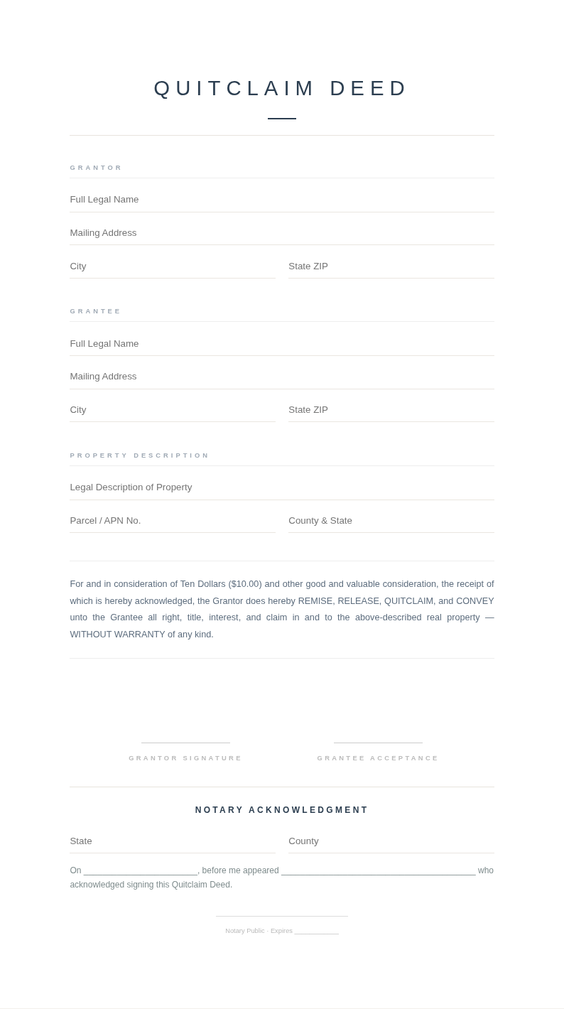 Nordic clean quitclaim deed